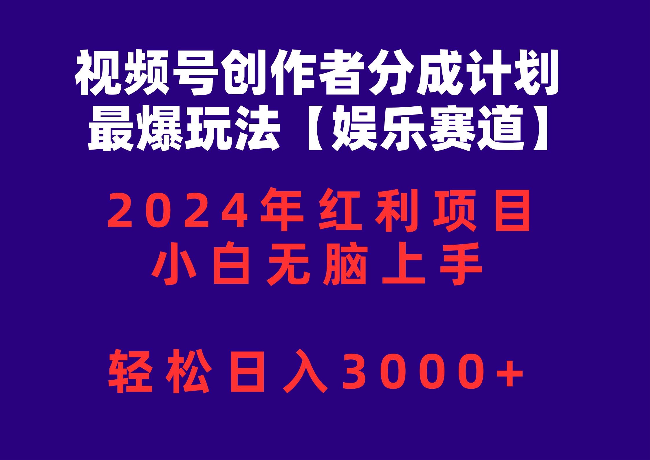 视频号创作者分成2024最爆玩法【娱乐赛道】，小白无脑上手，轻松日入3000+-云资源库