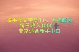 快手图文带货3.0，无脑搬运，每日收入1000＋，非常适合新手小白-云资源库