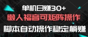 单机日赚30+，懒人福音可矩阵，脚本自动操作稳定躺赚-云资源库