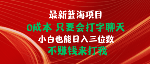 最新蓝海项目 0成本 只要会打字聊天 小白也能日入三位数 不赚钱来打我-云资源库