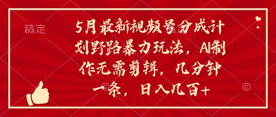 5月最新视频号分成计划野路暴力玩法，ai制作，无需剪辑。几分钟一条，…-云资源库