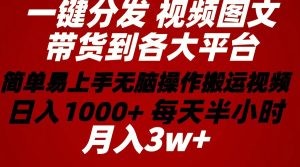 2024年 一键分发带货图文视频  简单易上手 无脑赚收益 每天半小时日入1…-云资源库