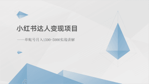 小红书达人变现项目：单账号月入1500-3000实战讲解-云资源库