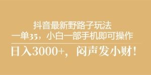 抖音最新野路子玩法，一单35，小白一部手机即可操作，，日入3000+，闷…-云资源库