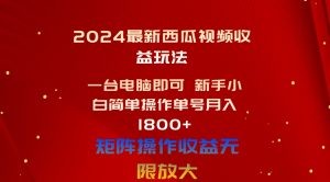 2024最新西瓜视频收益玩法，一台电脑即可 新手小白简单操作单号月入1800+-云资源库