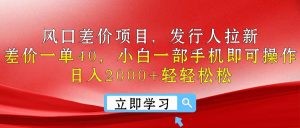 风口差价项目，发行人拉新，差价一单40，小白一部手机即可操作，日入20…-云资源库