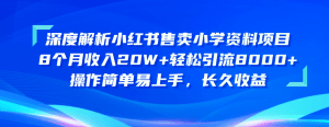 深度解析小红书售卖小学资料项目 8个月收入20W+轻松引流8000+操作简单…-云资源库