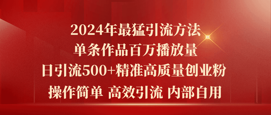 2024年最猛暴力引流方法，单条作品百万播放 单日引流500+高质量精准创业粉-云资源库