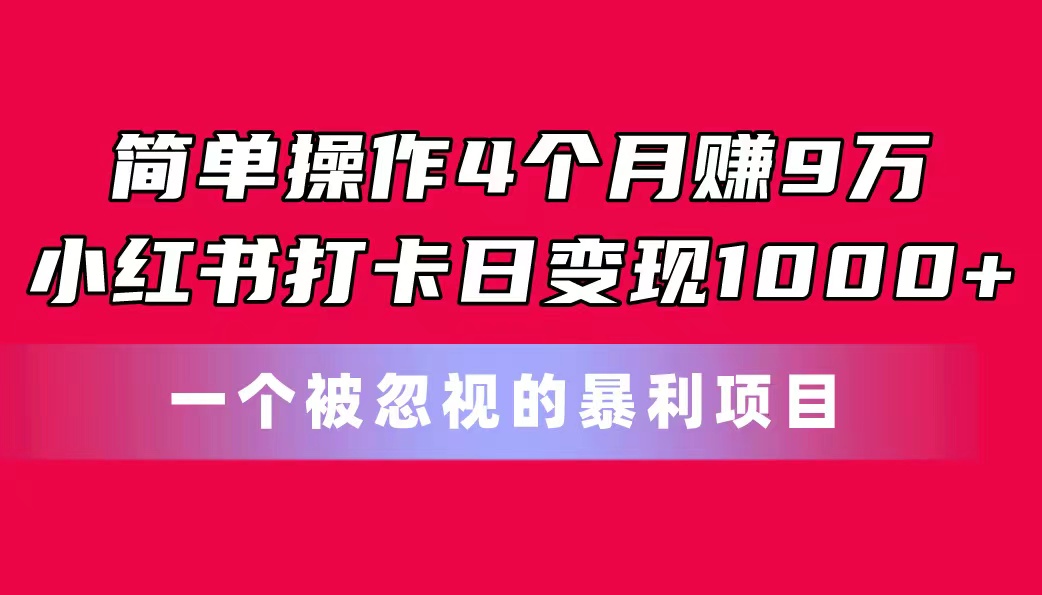 简单操作4个月赚9万！小红书打卡日变现1000+！一个被忽视的暴力项目-云资源库