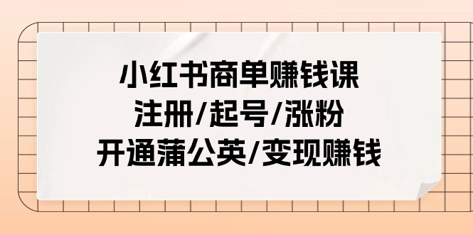 小红书商单赚钱课：注册/起号/涨粉/开通蒲公英/变现赚钱（25节课）-云资源库