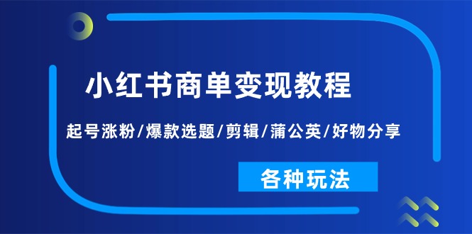 小红书商单变现教程：起号涨粉/爆款选题/剪辑/蒲公英/好物分享/各种玩法-云资源库