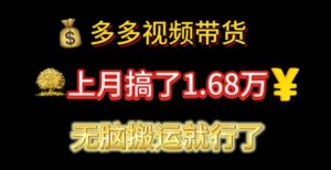 多多视频带货：上月搞了1.68万，无脑搬运就行了-云资源库