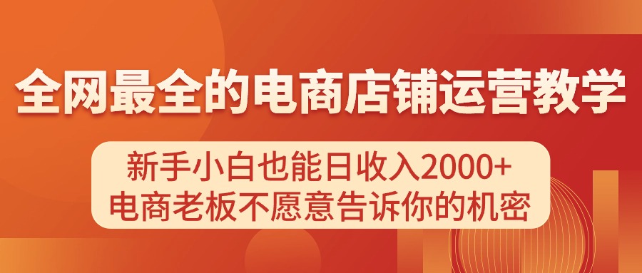 电商店铺运营教学，新手小白也能日收入2000+，电商老板不愿意告诉你的机密-云资源库