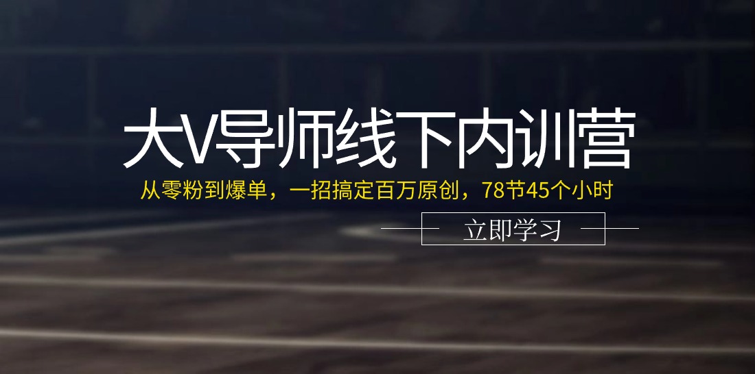 大V导师线下内训营：从零粉到爆单，一招搞定百万原创，78节45个小时-云资源库