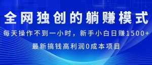 每天操作不到一小时，新手小白日赚1500+，最新搞钱高利润0成本项目-云资源库