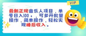 最新正规音乐人项目，单号日入100＋，可多开批量操作，轻松实现睡后收入-云资源库