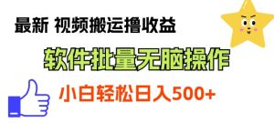 最新视频搬运撸收益，软件无脑批量操作，新手小白轻松上手-云资源库