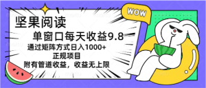 坚果阅读单窗口每天收益9.8通过矩阵方式日入1000+正规项目附有管道收益…-云资源库