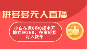 拼多多无人直播，小白在家0粉0成本开播立赚268，在家轻松月入数千-云资源库