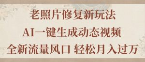 老照片修复新玩法，老照片AI一键生成动态视频 全新流量风口 轻松月入过万-云资源库