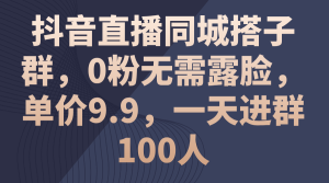 抖音直播同城搭子群，0粉无需露脸，单价9.9，一天进群100人-云资源库