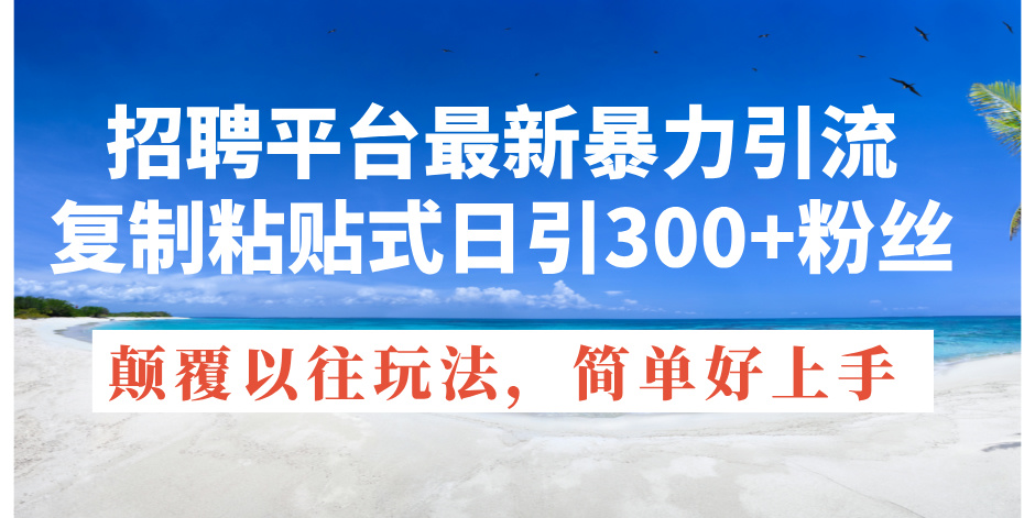 招聘平台最新暴力引流，复制粘贴式日引300+粉丝，颠覆以往垃圾玩法，简…-云资源库