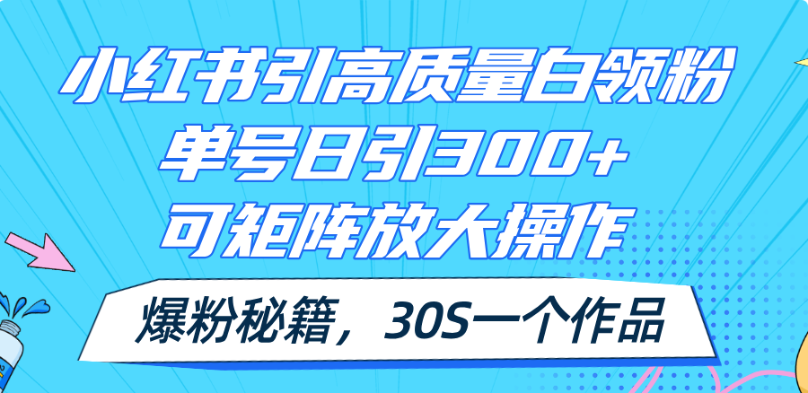 小红书引高质量白领粉，单号日引300+，可放大操作，爆粉秘籍！30s一个作品-云资源库