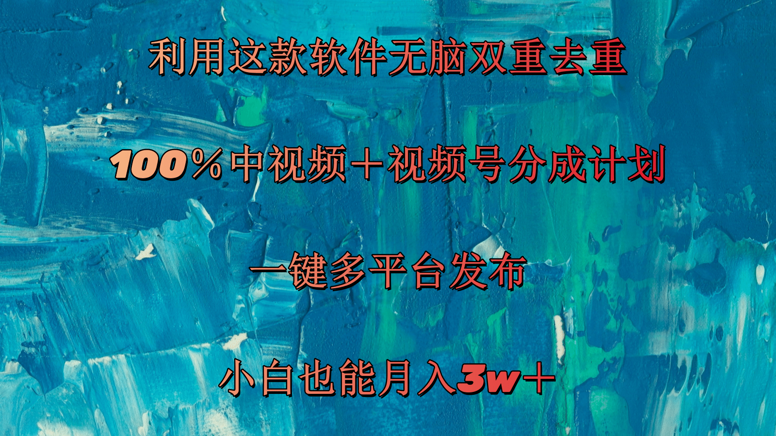 利用这款软件无脑双重去重 100％中视频＋视频号分成计划 小白也能月入3w＋-云资源库