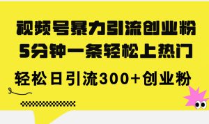 视频号暴力引流创业粉，5分钟一条轻松上热门，轻松日引流300+创业粉-云资源库