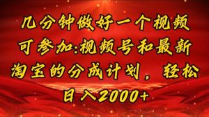 几分钟一个视频，可在视频号，淘宝同时获取收益，新手小白轻松日入2000…-云资源库