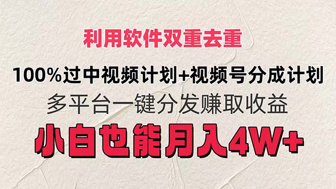 利用软件双重去重，100%过中视频+视频号分成计划小白也可以月入4W+-云资源库