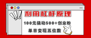 利用杠杆100元撬动500+创业粉，单日变现5位数-云资源库