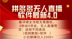 拼多多无人直播软件最新4.0，最详细全流程无需露脸，0粉丝0资金， 小白…-云资源库