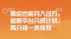 搬运也能月入过万，最新平台分成计划，一万播放一百米，一分钟一个作品-云资源库