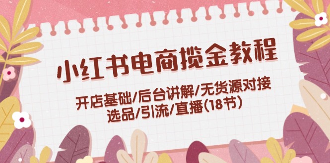 小红书电商揽金教程：开店基础/后台讲解/无货源对接/选品/引流/直播(18节)-云资源库