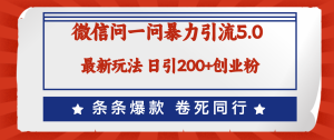 微信问一问最新引流5.0，日稳定引流200+创业粉，加爆微信，卷死同行-云资源库