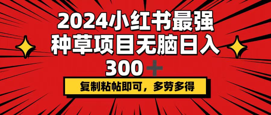 2024小红书最强种草项目，无脑日入300+，复制粘帖即可，多劳多得-云资源库