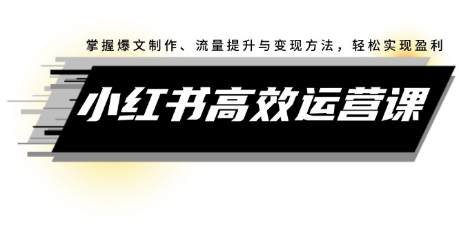 小红书高效运营课：掌握爆文制作、流量提升与变现方法，轻松实现盈利-云资源库