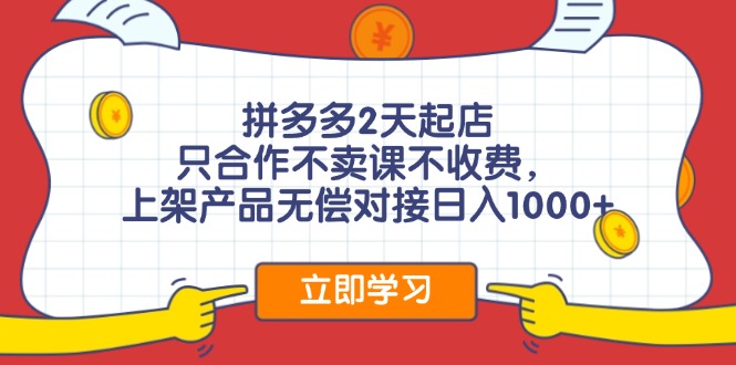 拼多多0成本开店，只合作不卖课不收费，0成本尝试，日赚千元+-云资源库