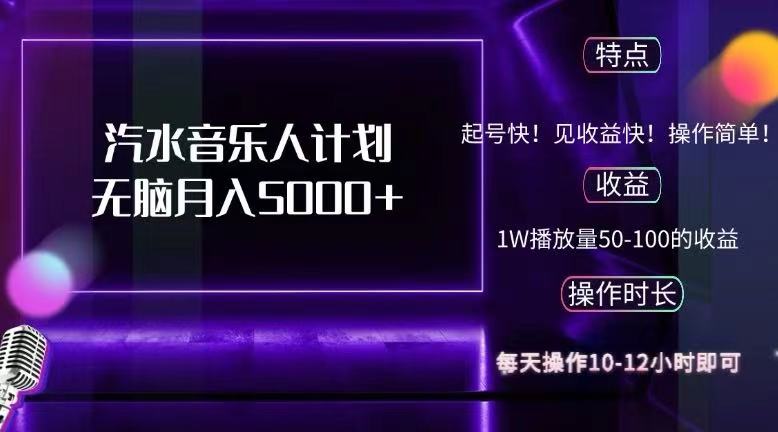 抖音汽水音乐人计划无脑月入5000+-云资源库