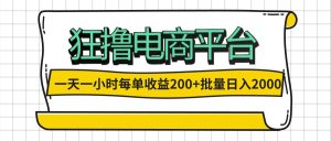 一天一小时 狂撸电商平台 每单收益200+ 批量日入2000+-云资源库