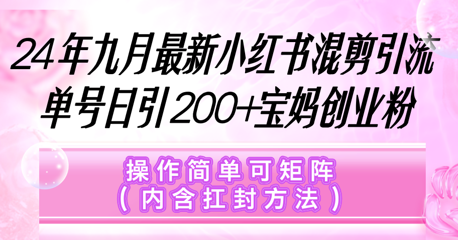 小红书混剪引流，单号日引200+宝妈创业粉，操作简单可矩阵（内含扛封…-云资源库