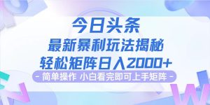 今日头条最新暴利掘金玩法揭秘，动手不动脑，简单易上手。轻松矩阵实现…-云资源库