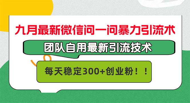 九月最新微信问一问暴力引流术，团队自用引流术，每天稳定300+创…-云资源库