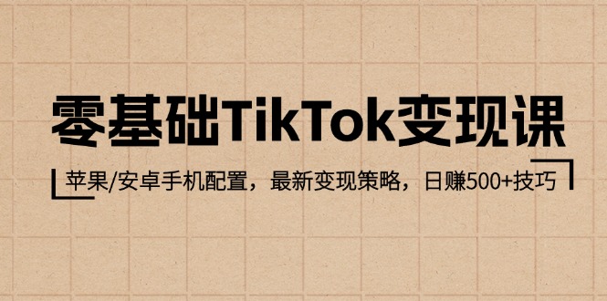 零基础TikTok变现课：苹果/安卓手机配置，最新变现策略，日赚500+技巧-云资源库