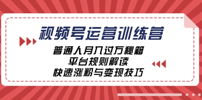 视频号运营训练营：普通人月入过万秘籍，平台规则解读，快速涨粉与变现…-云资源库