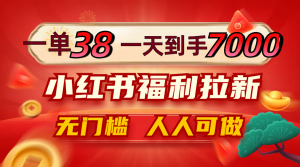 一单38，一天到手7000+，小红书福利拉新，0门槛人人可做-云资源库