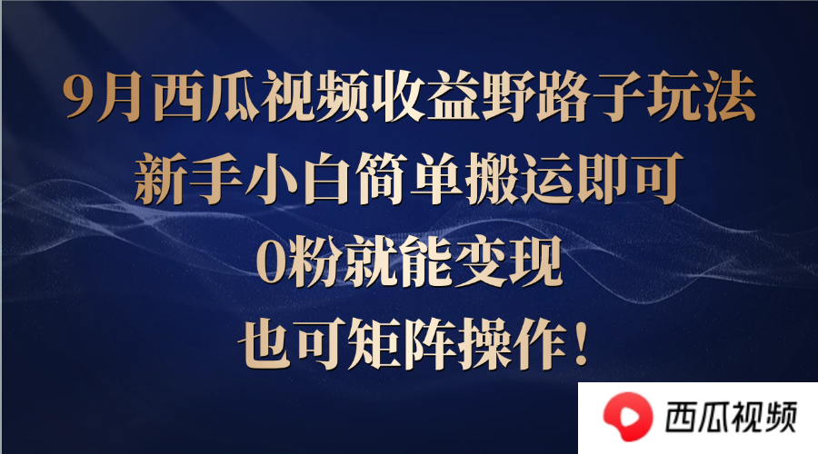 西瓜视频收益野路子玩法，新手小白简单搬运即可，0粉就能变现，也可矩…-云资源库