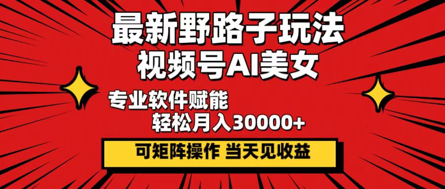 最新野路子玩法，视频号AI美女，当天见收益，轻松月入30000＋-云资源库