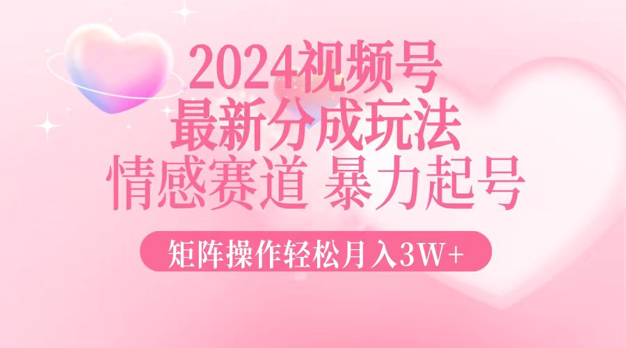 2024最新视频号分成玩法，情感赛道，暴力起号，矩阵操作轻松月入3W+-云资源库